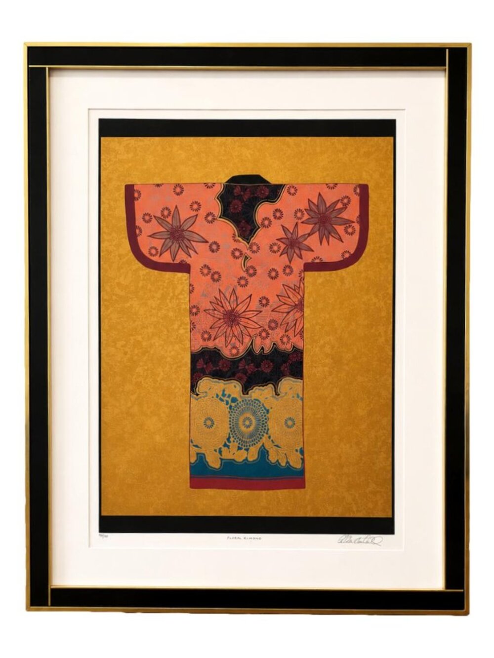 Vintage Signed Floral Kimono Chinoiserie Limited Edition Print Framed Art